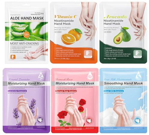 6 Pairs Hand Mask Gloves Deep Hydrating Moisturiser Gloves for Dry Hands Repair Softening Exfoliating for Women & Men at-Home Spa Care