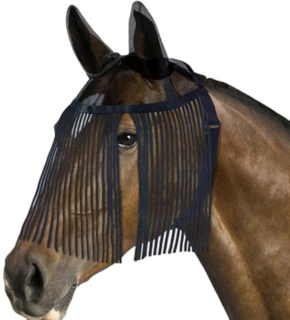 Masque anti-mouches en filet respirant pour chevaux avec sangles réglables et couche intérieure douce pour un confort ultime - Coutures hautes