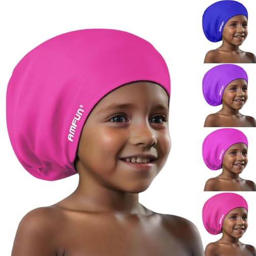 AMFUN Silicone Cover Ears Swimming Caps, Adult Unisex Swim Hat for Long Hair, Elastic Anti-slip Swimming Hat, Hypoallergenic Waterproof Swimming Caps for Men and Women, Black