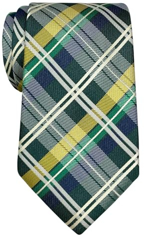 Retreez Corbata de microfibra con estampado a cuadros elegante para hombres Verde oscuro y amarillo y azul marino