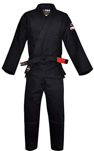 FUJI Kids All-Around Brazilian Style Jiu Jitsu Uniform with C0-Sized White Belt, Black, Size C3