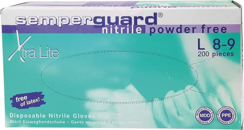 Semperguard uard 816780239/3000001620 xtralite einmalschutz y guantes desechables de nitrilo látex, sin polvo, tamaño XL, 9 – 10, lavanda azul (180 unidades)
