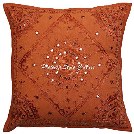 Stylo Culture Ethnico Fundas Cojines Decorativa 40x40 cm Algodón Espejado Funda Almohadon Sofa Marrón 16x16 Inch Bordado Cuadrado sobre Fundas para Cojines De Cama - 1 Pc