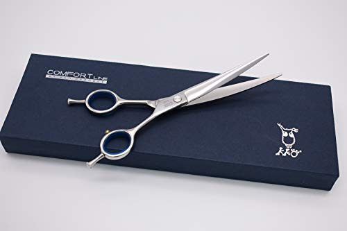 KKO Professionelle Hundepflegeschere 7 Zoll gebogene Hundeschere für die Pflege von Hundeaugen, Gesicht, Kopf, Körperbehaarung Edelstahl 440C (7,0  gebogen)