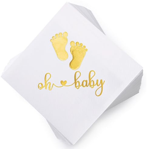 Kreatwow Servietten Oh Baby 50 Stück - Papier Servietten - kleine Füße Design für Babyparty Dusche oder Geschlecht offenbaren 6,3 x 6,3 Zoll gefaltet Kindergeburtstag Geburtsfeiern Junge und Mädchen