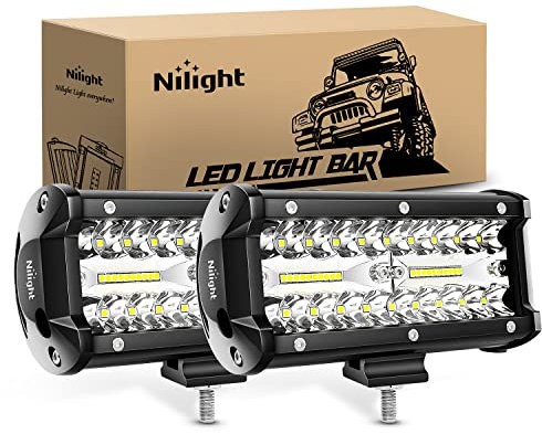 Nilight Lot de 2 projecteurs LED 16,5 cm, 120 W, 12 000 lm, triple rangée d’éclairage, éclairage tout-terrain, pour camions, chariots de golf, quads, véhicules utilitaires tout-terrain, camping-car