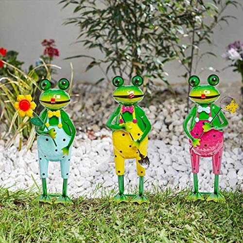 Garden Mile Random Colour Metal Garden Ornaments Outdoor Animals Frog Stake Weatherproof Hand Painted Garden Sculptures & Statues Outdoor Decoration Ideal for Flowerbeds Patio Lawn Large Frog Figure