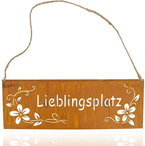 B2S BACK2SEASON Metall-Tafel Lieblingsplatz mit Rost-Finish zum aufhängen Wandschild Edelrostdeko braun L= 25 cm