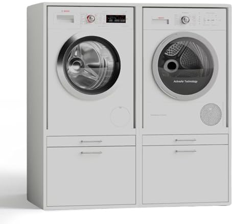 WASCHTURM • 2X Waschmaschinenschrank mit Ausziehbrett & Schublade • HBT: 146 x 134 x 65 cm • TÜV-Zertifiziert • stabil