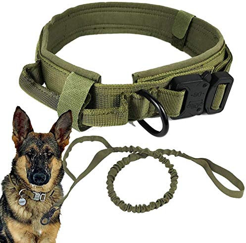 Taktisches Hundehalsband und Leinen Set, Verstellbares Hundehalsband mit D-Ring und Schnalle, Strapazierfähige Leine, Haltbares Nylonhalsband Militärhalsband für Große und Mittelgroße Hunde