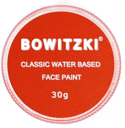Bowitzki 30g professionelle Gesichtsfarbe, Körperfarbe, Wasserbasis, Gesichtsmalerei, Make-up, sicher für Kinder und Erwachsene, einfarbig, Halloween, Weihnachten, Party (Orange)