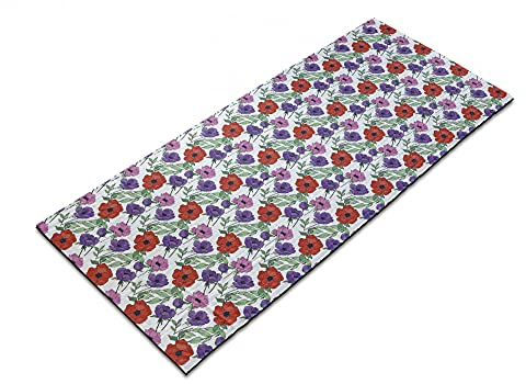 ABAKUHAUS Blumen Yoga-Mattenhandtuch, Botanischer Anemonen Muster, rutschfeste schweißabsorbierende Yoga Pilates Workout Pad Abdeckung, 64 cm x 178 cm, Mehrfarbig