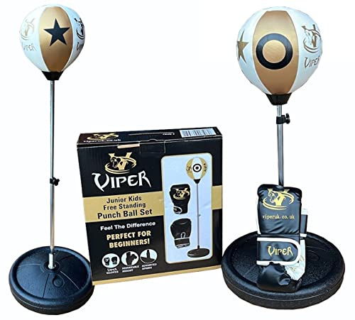 SAB MCR Junior Freestanding Punch Bag Set with Speed Ball & Gloves, Adjustable Height 70–110cm, Youth Training for Reflex, Coordination & Fitness White Gold