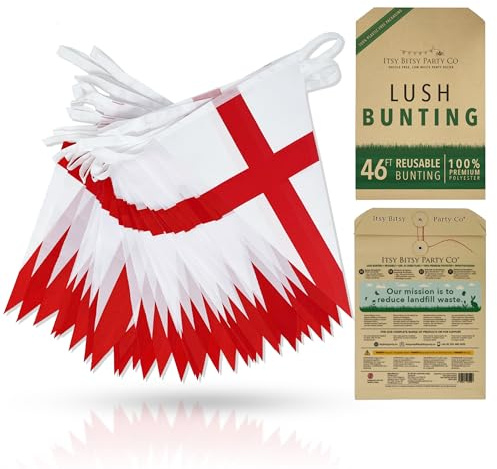 Premium Reusable England Bunting - 42 World Cup Football 2026 Decorations - As seen on TV, 100% Premium Polyester - St Georges Day Decorations, World Cup Flags Bunting 2026 (46ft, 42 England Flags)