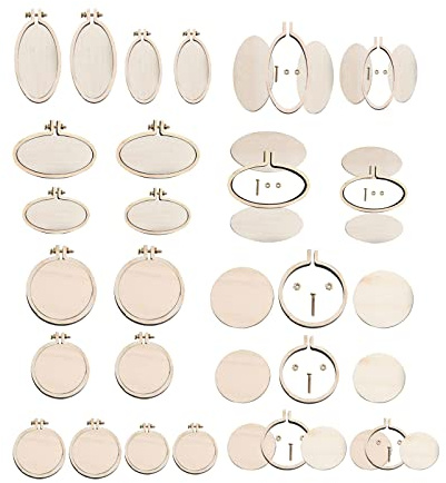 YWNYT Mini-Stickrahmen, Holzrahmen für Kunst, DIY Handwerk – 24 Sets (rund, 25–50 mm)
