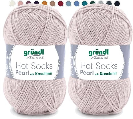 theofeel Set | 2x50g Merino Sockenwolle mit Kaschmir | Gründl Hot Socks Pearl 19 sand | Strumpfwolle mit Kaschmirwolle | Cashmere Sockengarn zum Stricken oder Häkeln