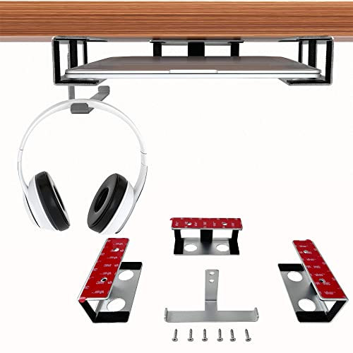 JEMACHE Supporto da tavolo in alluminio per laptop, Mac Mini, MacBook Air/Pro con adesivo (argento con gancio)