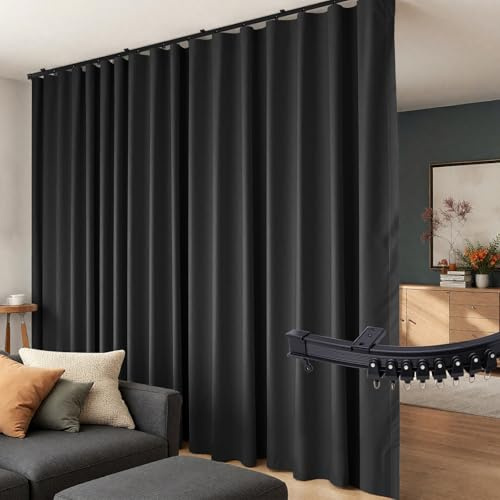 Room Divider Curtains Flexible Ceiling Tracks Set Curtain Track Ceiling Mount Blackout Curtain for Living Room Bedroom Ceiling Curtain Rod Privacy Dividers Panels W180 x H108 Black Drape & Black Rail
