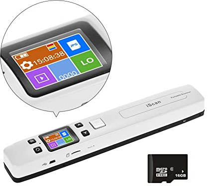 A4-Dokumentenscanner, 1,8-Zoll-Farbbildschirm, tragbarer Scanner für geschäftliche Foto- und Bildbelege mit 1050 DPI, flaches Scannen, JPG/PDF-Formatauswahl, inklusive 16-GB-SD-Karte, integrierter