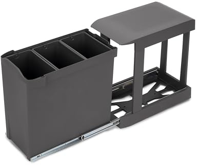 Emuca - Återvinningsbehållare för kök, 3 x 10 l, lägre fixering och automatisk borttagning, stål och plast, antracit grå