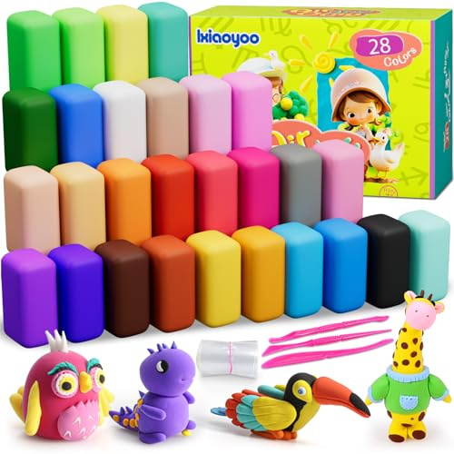 Ixiaoyoo Air Dry Clay Kit - 28 Colors Magic Clay, Molding Clay for Kids, Safe & Non-Toxic, Colorful DIY Clay, Great Gift for Boys & Girls