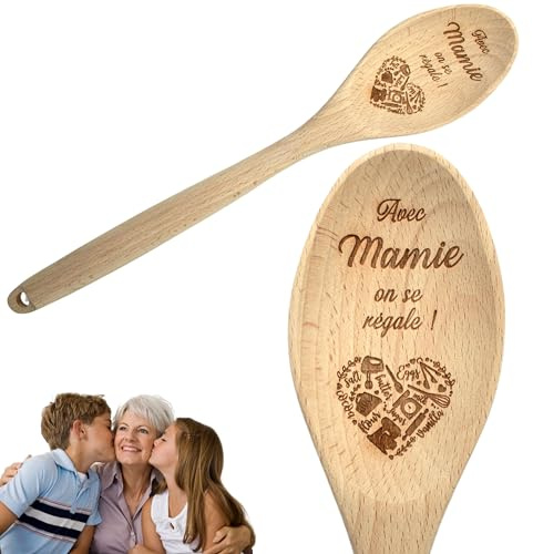 ERNESTINE - Cuillère en bois Mamie cuisine personnalisée avec texte - cadeau mamie cuisine - cadeau anniversaire Noël fête des grands mères - ustensile bois naturel gravé - fête mamies spatule en bois