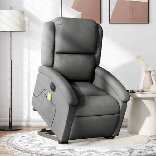Gecheer Elektrischer Massagesessel mit Aufstehhilfe Relaxsessel Fernsehsessel Massagefunktion Ruhesessel TV Sessel Polstersessel Relaxliege Liegesessel Loungesessel Wohnzimmersessel Dunkelgrau Stoff