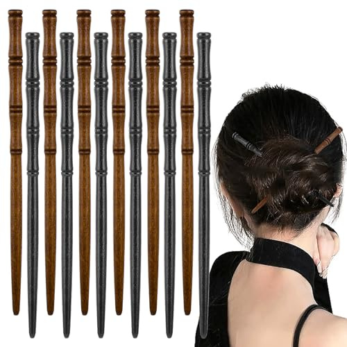 12 Stücke Holz Haarnadeln Natürliche Retro Haarstäbchen Chinesische Haarnadel Haarnadeln mit Griff Holz Hairpin Bambus Form Haarklammer Handgefertigte Hairpin Haarspangen für Damen Diy Haar