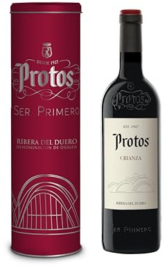 Protos Vino Tinto Crianza Denominación de Origen Ribera del Duero, Variedad Tempranillo, Botella individual con cánister de 750 ml, Estuche regalo
