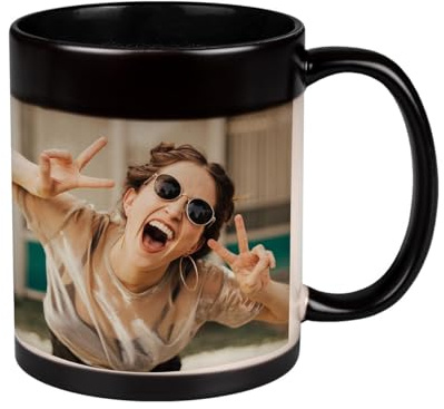 personalisierte Zaubertasse mit Foto | 330 ml Zaubertasse gestalten | Farbwechseltasse: Foto wird durch Heißgetränk sichtbar | Magic Mug aus Keramik (Foto, innen schwarz)