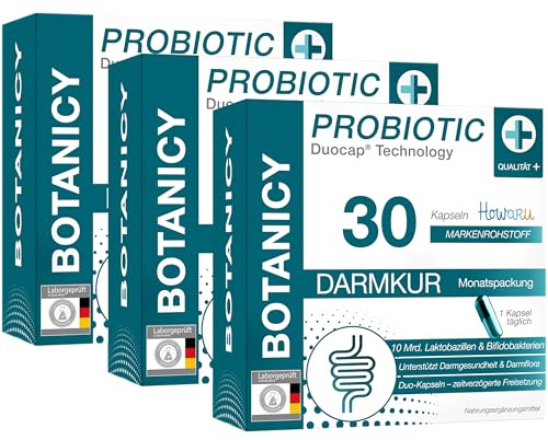 BOTANICY Probiotic - Präbiotika und Probiotika mit 10 Mrd. Laktobakterien & Bifidobakterien plus Vitamin D3-90 DUOCAP® 2-in-1 Kapseln, Magensaftresistent - Laborgeprüft in DE | DUOCAP®. Vitamin D3: normale Knochen