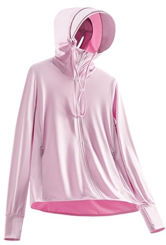 Wizhibr Women's UPF 50+ Sun Protection Jacket Lightweight Cool UV Shirt Long Sleeve with Hoodie Brim Thumb Hole Running