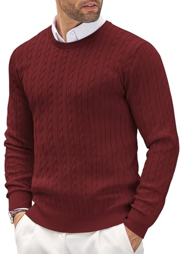 COOFANDY Maglione da Uomo Girocollo Leggero Casual a Maglia Fine con Motivo Testurizzato Rosso Vino XL