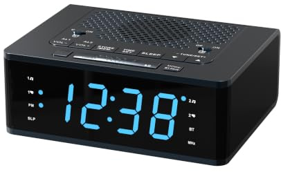 Despertador de Dormitorio, con FM Radio, Bluetooth, Pantalla LED Ajustable, cronómetro de sueño,Despertador Doble con botón Encendido/Apagado, Reloj de cabecera para Adultos iTOMA 515