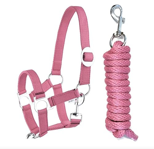 JA Horse JA4001 Essential Halfter Set Karabinerhaken, Pink, Shetty | Verstellbares Pferdehalfter mit Führstrick & Karabinerhaken, Essential Anbindestrick für Pferd & Holzpferd