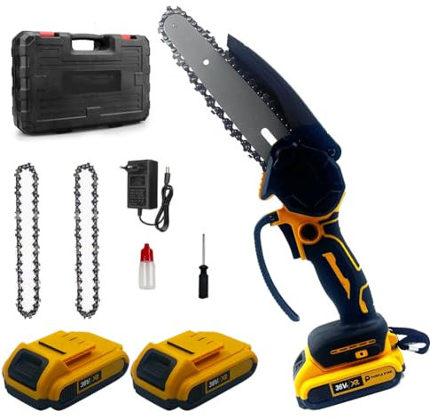 MOKEKA Mini Motosega a Batteria per Potatura 6 Pollici - Motosega Elettrica con Pompetta Olio - Sega Elettrica per Giardino e Taglio Legno