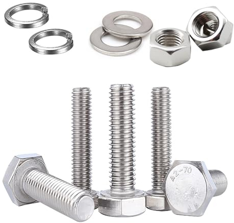 JDMA 60 Stück M5x20 Edelstahl Sechskantschrauben mit Muttern und Unterlegscheiben Federring Sechskant Schrauben Maschinenschrauben Gewindeschrauben DIN 933 Sechskantschraube mit Reine Gewinde(M5x20)