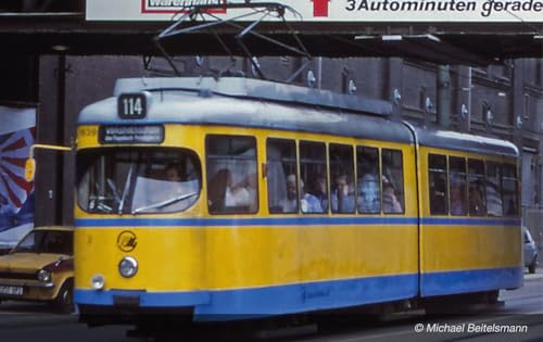 ARNOLD HN2603D Straßenbahn Duewag GT6, EIN Frontlicht, gelb-Blaue Lackierung „Essen“, Ep. IV-V, mit DCC-Decoder. Lokomotive – elektrisch