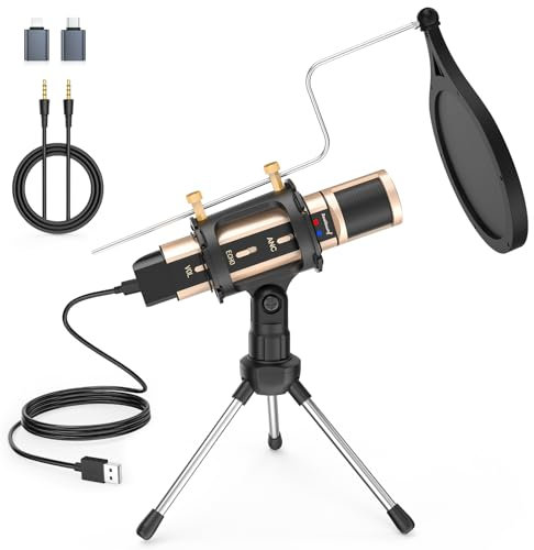 zealsound USB Mikrofon, Desktop Mini-Kondensatormikrofon with 3.5mm Audiokabel/USB-C/Lightning Adapter für PC iPhone Android Mac, Podcast Streaming Aufnahmen Gaming, für Singen, ASMR,Discord, Twitch