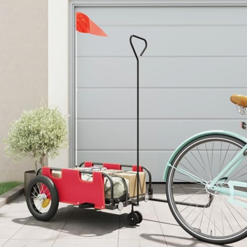 LAPOOH Fahrradanhänger Rot Oxford-Gewebe und Eisen, Fahrrad Anhänger, Lastenanhänger, Handwagen, Fahrrad-lastenanhänger, Lastenfahrrad - 94181