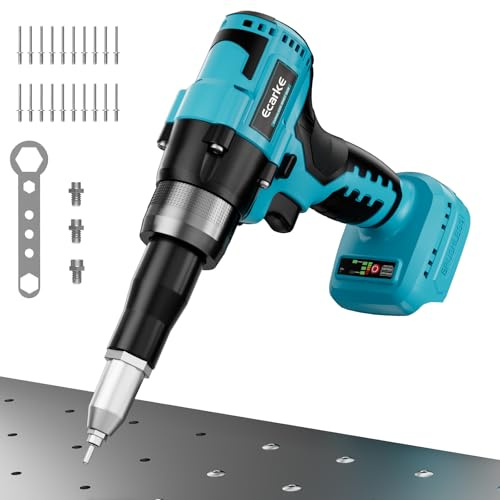 Ecarke Akku Nietzange Set kompatibel mit Makita Akku 18V Li-Ion, bürstenlose Nietpistole mit 20 Nieten in drei Größen (3,2/4,0/4,8 mm) & LED-Licht, Ideal für Autoreparaturen & Heimwerker (Ohne Akku)