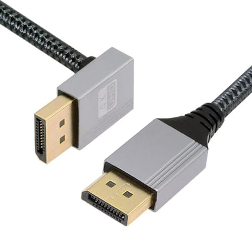 cablecc Câble DisplayPort DP vers DP Ultra HD 4K 60 Hz 32,4 Gbit/s haut débit coudé vers le bas Argenté 1 m