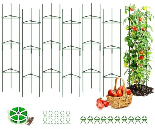 ZIKEBTUY 6 Stück Tomaten Rankhilfe 120 cm Höhe Tomate Rankhilfe im Set mit Twist Tie und Clips Rankhilfes für Rosen Tomate Kletterpflanzen Metall Pflanzenhalter für Tomates Gurken Rosen Garten