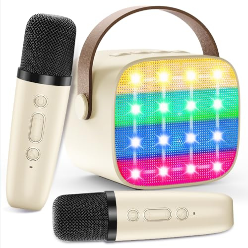 Karaoke per bambini e adulti con 2 microfoni, Macchina Karaoke portatile con luce LED ed effetti di cambio voce, Regali per bambini da 3 a 18 anni, ragazzi e ragazze
