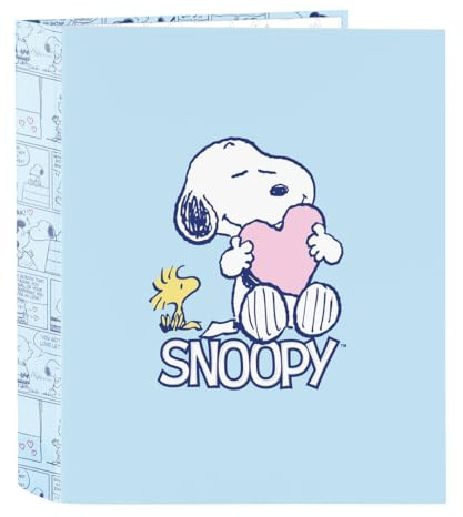 SNOOPY LOVE - Cartella a 4 anelli, ideale per bambini di diverse età, comoda e versatile, qualità e resistenza, 27 x 6 x 33 cm, Blu chiaro, M, Casual
