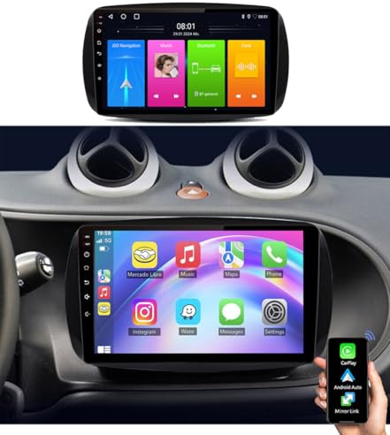 Android Autoradio Mit GPS Navigation HD Bildschirm Touch Display mit Carplay Auto Radio Ersatz für Smart Forfour 4 Schrägheck 453 2014/11-2024/12/Smart Fortwo II Cabriolet Coupe 453 2016/07-2024