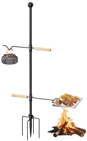 GRILL FORCE Campfire Grill Grate, Fire Pit Grill Grate with 360°Swivel Handle, Open Fire Cooking Equipment, Over Fire Camp Grill, Portable Camp Grill for Outdoor Camping BBQ, Stainless Steel Grate