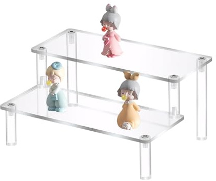 Lunaanda Acrylic Clear Display Riser for Figures, Acrylic Riser Shelf, Tiered Display Stand, Clear Display Riser Shelf for Cupcake, Trophy, Perfume, Collections and Party Desserts (20cm2-tier)