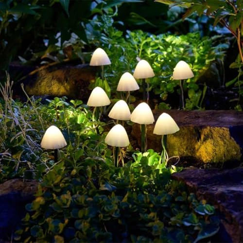 LumiShroom Stake Lights, Set of 10 LED Path Markers Solar Mushroom Decoration
