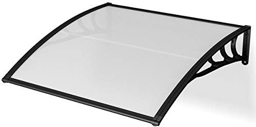 COSTWAY 100 x 100cm Door Awning Canopy, Outdoor Front Window Roof Overhang Awning Exterior, Polycarbonate Patio Rain Shelter Cover (Clear + Black)